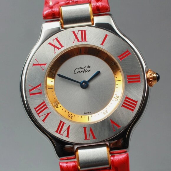 Ladies Cartier Blood Red Leather Strap Watch